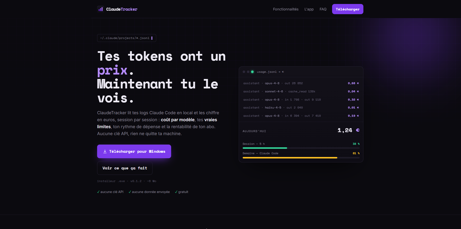 Aperçu du site Claude Tracker